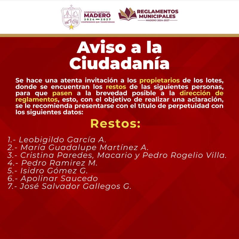 AVISO IMPORTANTE A LA CIUDADANÍA