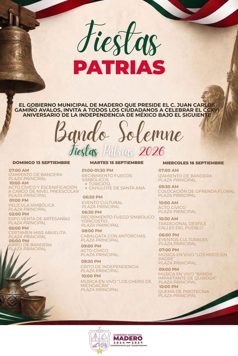 ¡Madero se viste de fiesta y orgullo patrio!